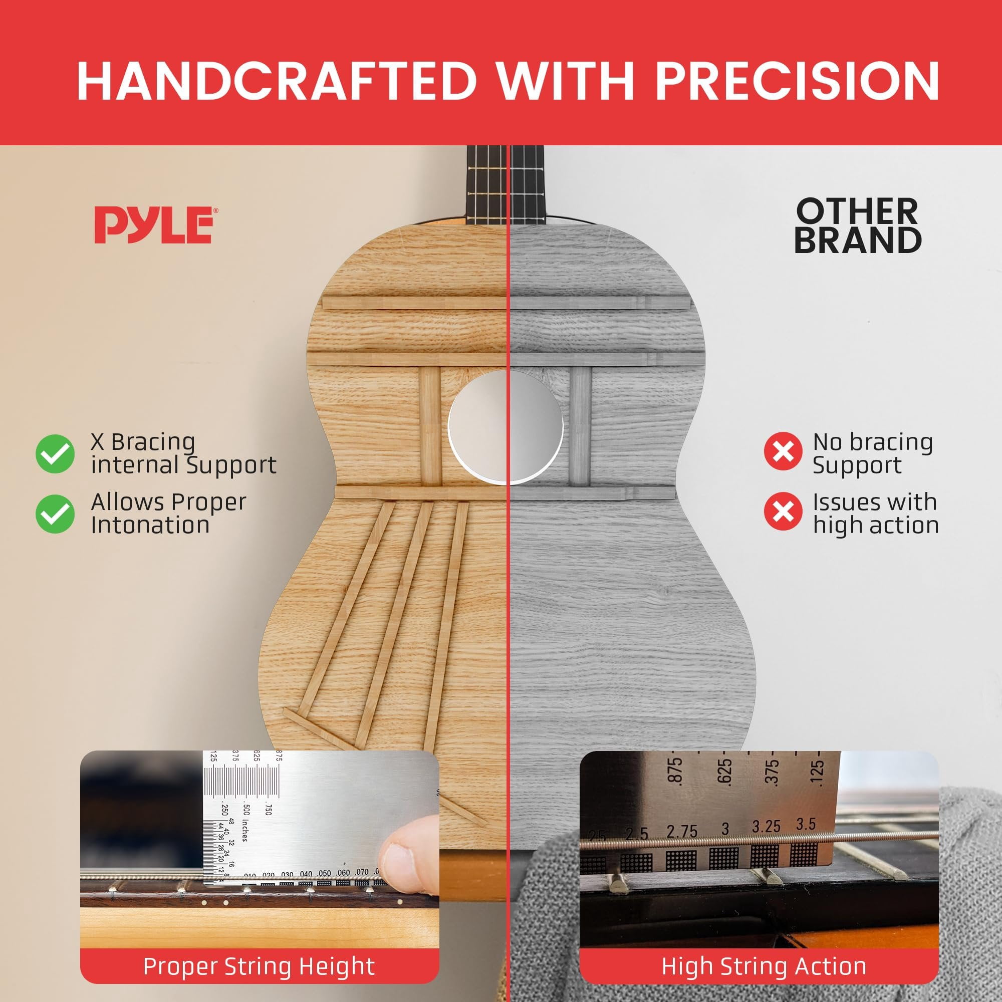 Pyle 6 String Acoustic Guitar, Right, Black Matte, 30" PGACLS30BKMT