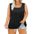 thumbnail image 2 of cfhntfmh Plus Size Tops for Women Loose Pleated Square Neck Sleeveless Shirts Casual Flowy Tank Tops 2024 Fashion Clothes, 2 of 5