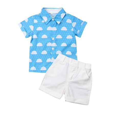 

Calsunbaby Newborn Baby Boys Summer Clothes Set Short Sleeve Polka Dot Print Shirt Shorts Kids 2Pcs Outfits Blue 2-3 Years