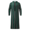thumbnail image 5 of Men's Casual Striped Hooded Mens Work Casual Shirts Muslim Robe Long Sleeve Casual Button Down Shirt Half Zipper Jubba Thobe, 5 of 7