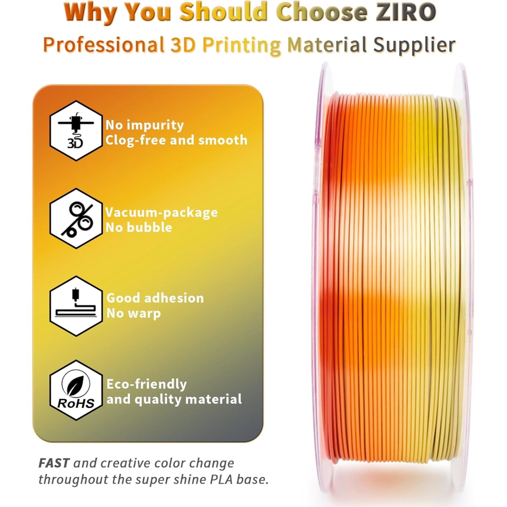 Ziro 3D Gradient Silk PLA Filament 1.75mm 1kg, Chroma Ribbon