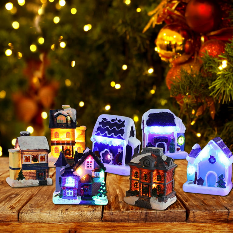 Christmas House Miniature Ornaments Battery Operated Light Up Village  Houses Collectible Mini Light Up Resin House Party Favors - AliExpress