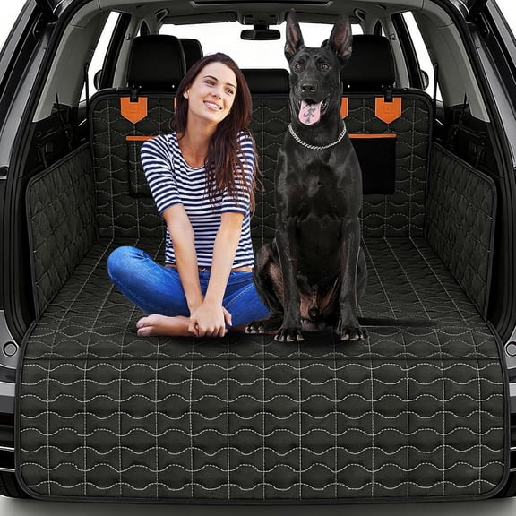 SUV Cargo Liner for Dogs, Waterproof Dog Trunk Cover with Bumper Flap Protector, Pet Cargo Mat for SUVs Sedans Vans, Non-Slip Scratchproof Dog Seat CoverLarge Size Universal Fit, Black