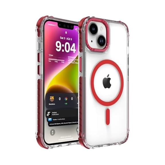 Eryueer Strong Magnetic Case for iPhone 15 6.1-Inch,[Compatible with Magsafe][Military Grade Drop Protection] Clear Slim Shockproof Protective Phone Cover-Transparent Red