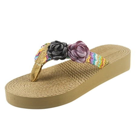 

Wesracia shoe Women Weave Beach Breathable Sandals Home Slipper Flowers Flip-Flops Flat Shoes the shoes for ladies summer