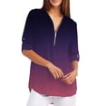 thumbnail image 5 of CHUANK Chemises d'Été pour Femmes à Fermeture Éclair Tunique Décontractée Col en V Blouse à Manches Roulables Hauts T-Shirt Hauts Grande Taille pour Dames Automne Hiver Tunique Ample Décontractée Blouse Rouge TTG, 5 of 5