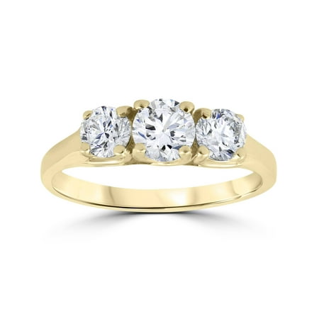 1ct Three Stone Diamond Engagement Womens Anniversary Ring 14k Yellow