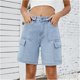 thumbnail image 4 of Las mujeres Y2K cintura alta 6 bolsillos pantalones cortos verano Jorts Casual lavado herramientas pantalones vaqueros pantalones cortos, 4 of 7