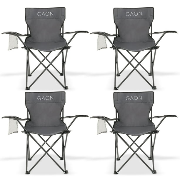 Sillas Plegables para Camping Pesca Playa y Exteriores Lona Impermebale Porta Vaso Ligera Sillas para Exterior Ergonomica con Estructura de Acero y Funda Transportadora Set de 4 Sillas Gris