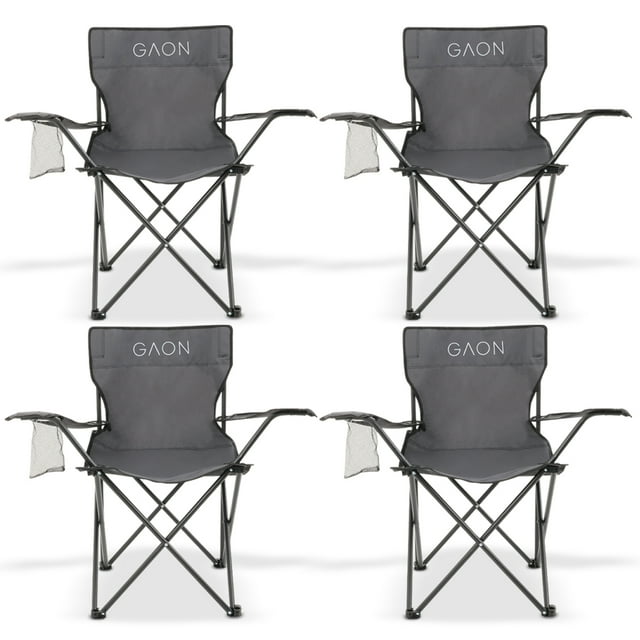 Sillas Plegables para Camping Pesca Playa y Exteriores Lona Impermebale Porta Vaso Ligera Sillas para Exterior Ergonomica con Estructura de Acero y Funda Transportadora Set de 4 Sillas Gris