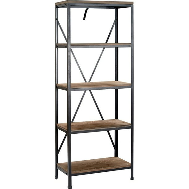Truly Home Farmhouse Bookshelf Wood And Black Metal Walmart Com Walmart Com