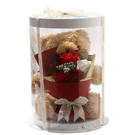 Inevnen Valentine's Day Rose Bear Dolls Box Artificial Soap Rose Flower Plush Bear