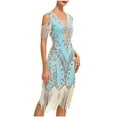 thumbnail image 2 of Njagoc3 Womens Short Sleeve Square Neck Fringe Dress, Roaring 20s Gatsby & Speakeasy Costume, 2 of 6