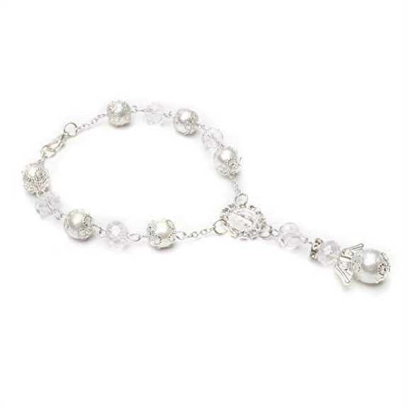 12 Pcs Pearl Angel Wing Cross Crystal Stretch Bracelet Recuerdos de Bautizo Communion Birthday Wedding Shower Favor for Boy and Girl