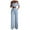 Light Blue, variant on 2 Piece Sets for Women Linen Pants Set for Women Plus Size Women'S Spring/Summer Solid One-Line Shoulder Ruffled Short Sleeve Floor-Length Pocket Pantsuit