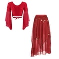 thumbnail image 2 of Alvivi Womens Belly Dance Outfits Flare Sleeve Crop Tops with Sequin Irregular Hem Skirts Set Red One Size, 2 of 7
