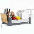 thumbnail image 1 of Escurridor de Trastes Acero Inoxidable Sobre Fregadero, Escurridor de Platos Grande con Sistema de Drenaje Automático, Diseño Escalable, para Vasos Sostiene Utensilios Tablas de Picar, Apto a Cocina, 1 of 7