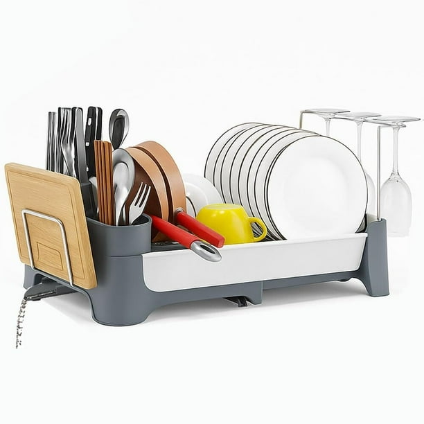 Escurridor de Trastes Acero Inoxidable Sobre Fregadero, Escurridor de Platos Grande con Sistema de Drenaje Automático, Diseño Escalable, para Vasos Sostiene Utensilios Tablas de Picar, Apto a Cocina