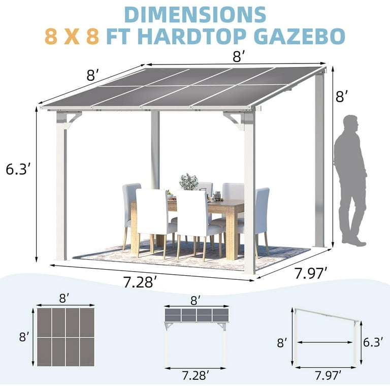 YODOLLA 8' x 8' Hardtop Gazebo Outdoor Aluminum Pergola ​For