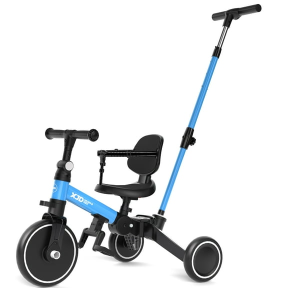 XJD 7-in-1 Toddler Bike with Push Handle for 1 Year to 4 Years Old Kids, Toddler Tricycle Kids Trikes Tricycle, Gift & Toys for Boy & Girl, Balance Training, Removable Pedals,Blue