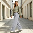 thumbnail image 5 of Women's Soft Extra Wide Leg Pants with Pockets Drawstring High Waist Pull-On Casual Sweatpants Baggy Comfy Athletic Joggers Light Gray L, 5 of 7