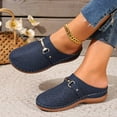 thumbnail image 5 of Slip-on Blue Flock Mules for Women - Backless Casual Shoes with Metal Buckle & Floral Cut-out, Comfortable All-Day Footwear for Errands & Home,Size 37, 5 of 8