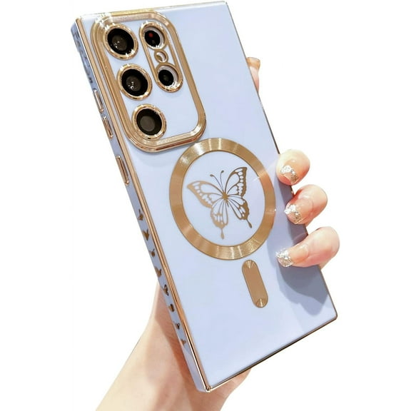 case for Samsung Galaxy S23 Ultra Case Magnetic, Compatible with MagSafe, S23 Ultra Case Cute for Women Shockproof Full Camera Lens Protection Soft Galaxy S23 Ultra Butterfly Cases 6.8” (Blue)