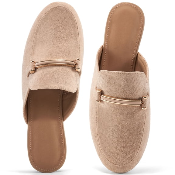 Decould sylf Womens Mules Flats Shoes Comfortable Suede Slip On Shoe Round Toe Dressy Casual Buckle Loafers