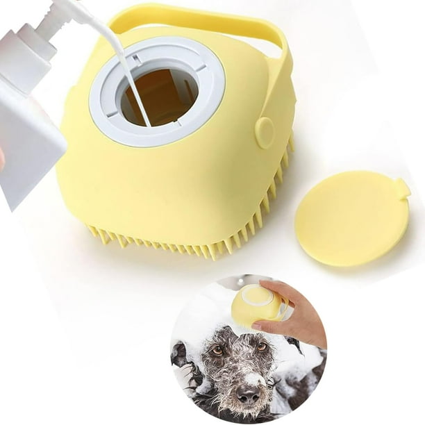 Cepillo de masaje para baño para mascotas, con dispensador de jabón y champú, cerdas suaves de silicona para ducha de perros y gatos de pelo largo y corto