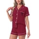 thumbnail image 3 of Conjunto de pijama para mujer INSPIRE CHIC con estampado de corazones, ropa de dormir linda, camisa de botones de manga corta con pantalones cortos, conjuntos de lounge L rojo, 3 of 5