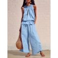 thumbnail image 4 of Women'S Linen 2 Piece Outfits Sleeveless Ruffle Top Wide Leg Pants Summer Loungewear Beach Sets M, 4 of 8