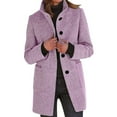 thumbnail image 2 of Long Pea Coats for Women 2025 Winter Stand Collar Single Breasted Peacoat Thicken Blazer Jacket Purple S, 2 of 5