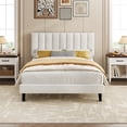 thumbnail image 3 of White Upholstered Platform Bed Frame with Adjustable Tufted Headboard, Suede Fabric, Sturdy Wooden Slats, No Box Spring Needed, Easy Assembly - Full Size, White, 3 of 8