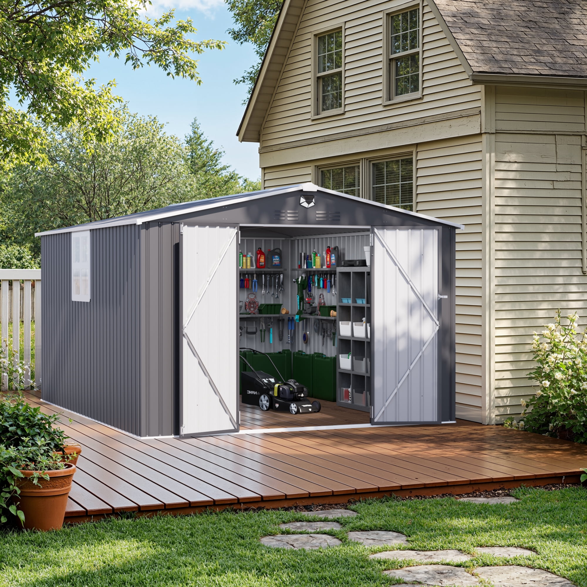 10 ft. W x 12 ft. D Metal Storage Tool Shed, Outdoor Shed with Window & Air Vents