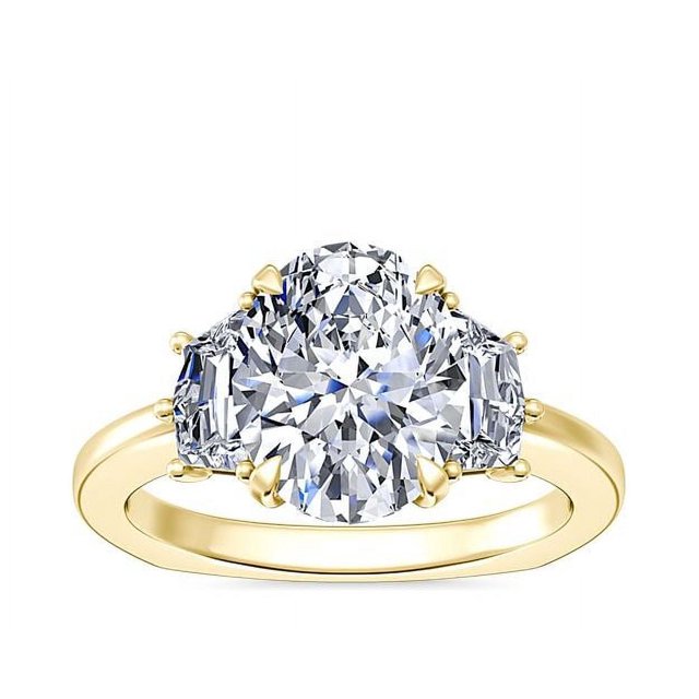 0.80 Carat Excellent Oval Cut Real Diamond Latest Design Three Stone Engagement Ring for Ladies Solid 14K Yellow Gold Size 7.5