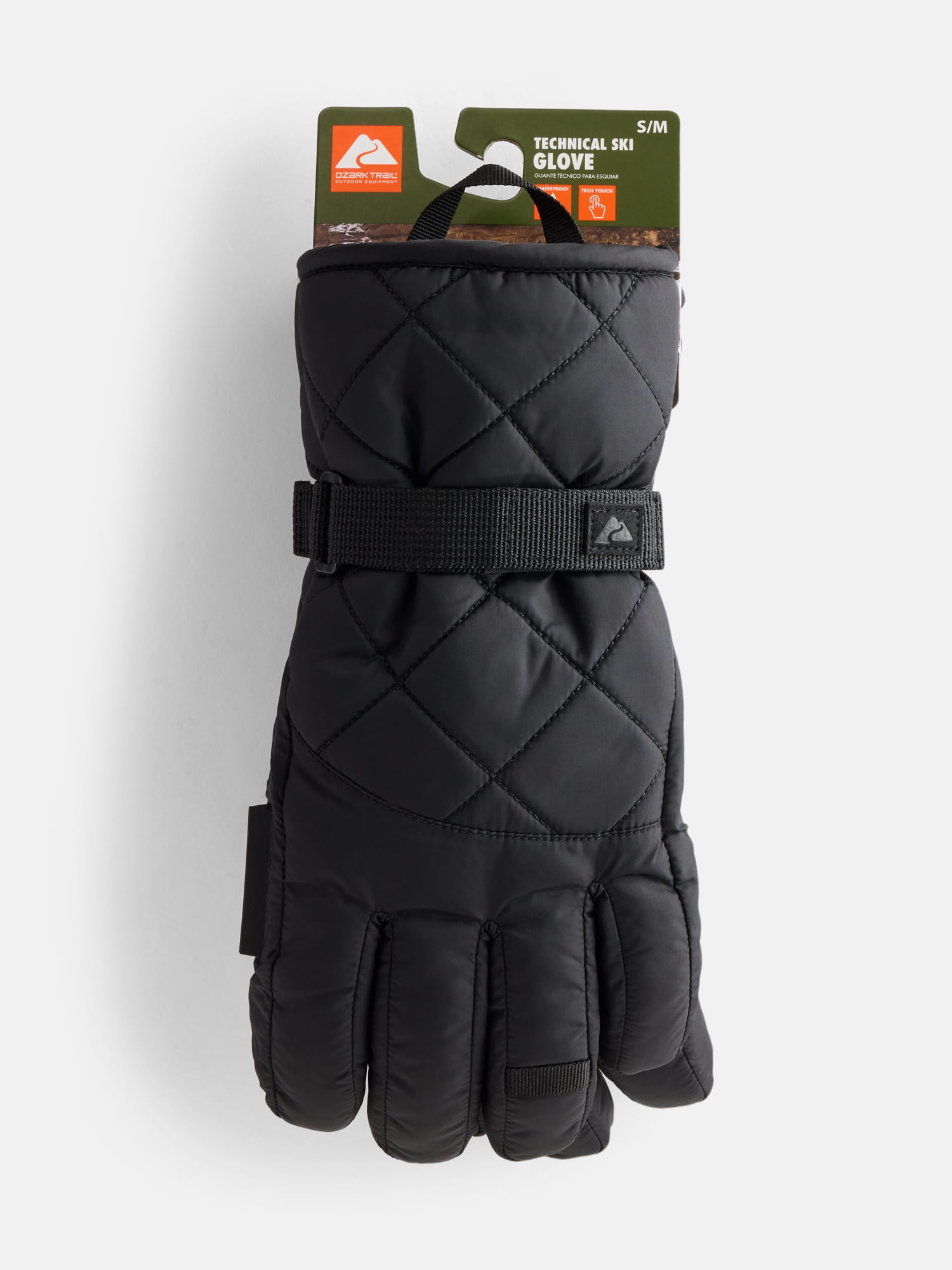 Ozark Trail Women's Quilted Tech Ski Gloves, Black Soot, Sizes L/XL