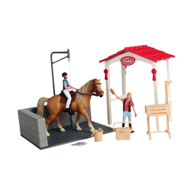 Figuras de animales de granja, juguetes, figuras de granja, juego portátil de simulación, juguete educativo para niños y niñas, decoración de granja Escena del lavado de caballos