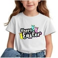 thumbnail image 2 of YABCSAZ Easter Tops for Toddler Baby Bunny Letter Printed T Shirt Short Sleeve Crewneck Loose Fit Tunic Tops Summer Casual Blouses Unisex kids Shirts Girls Boys Outfits Size 2 T, 2 of 3