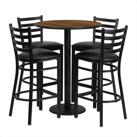 Bowery Hill 5 Piece Round Laminate Table Set in Walnut and Black