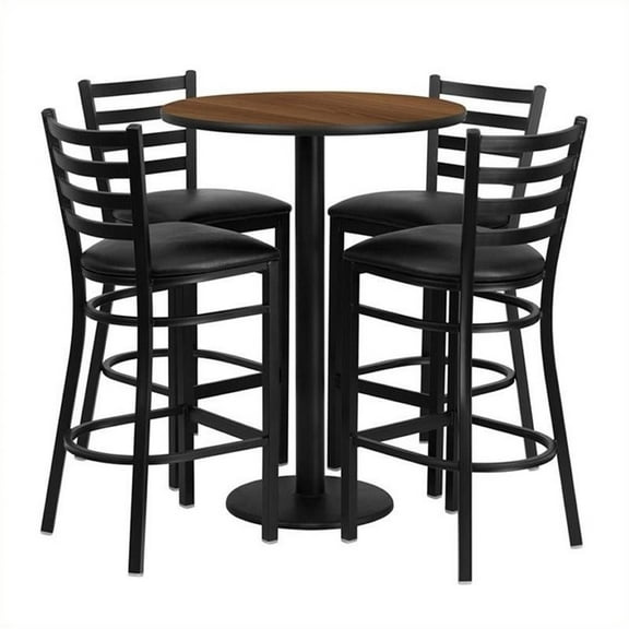 Bowery Hill 5 Piece Round Laminate Table Set in Walnut and Black