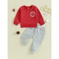 thumbnail image 2 of vera natura Baby 2Pcs Christmas Outfits Long Sleeve Santa Letter Print Pullover and Pants Set Toddler Clothes, 2 of 9