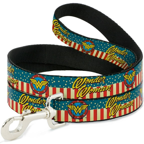DC Comics Pet Leash, Dog Leash, Wonder Woman Logo Americana Red White Blue Yellow, 6 Feet Long 1.0 Inch Wide