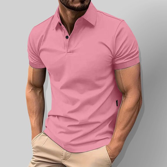 Homenesgenics Mens Shirts 3xl Tops for Men Solid Color Summer Button-Down Short Sleeve Shirt Pink XL