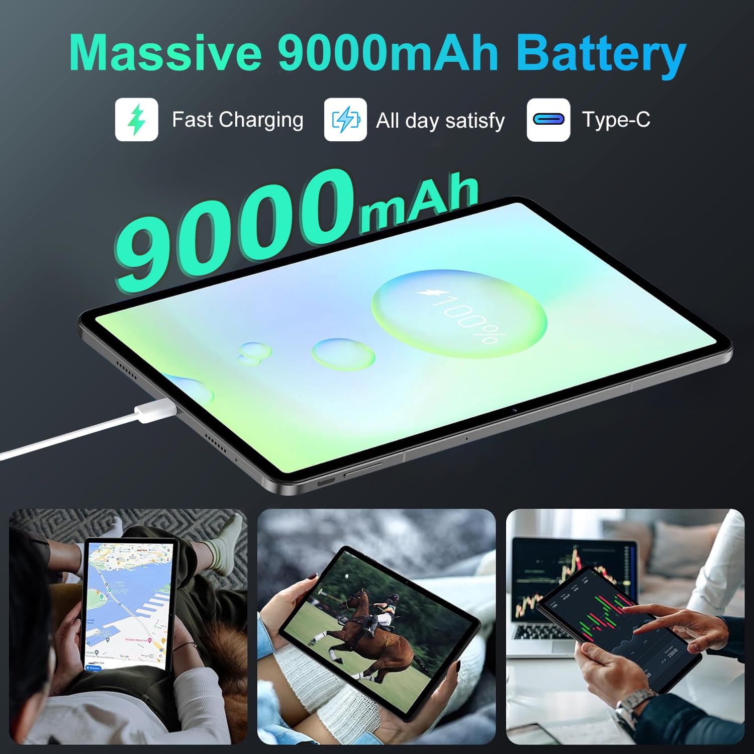 2K Vivid Tablet, Smooth HD 4K video 11" Android 14 Tablets, 18GB+128GB Octa Core Gaming Tablet, 3 Camera, Large 9000mAh, Hi-Res Stereo 4 Speakers, Split Screen, Face Recognition (Dark Gray)