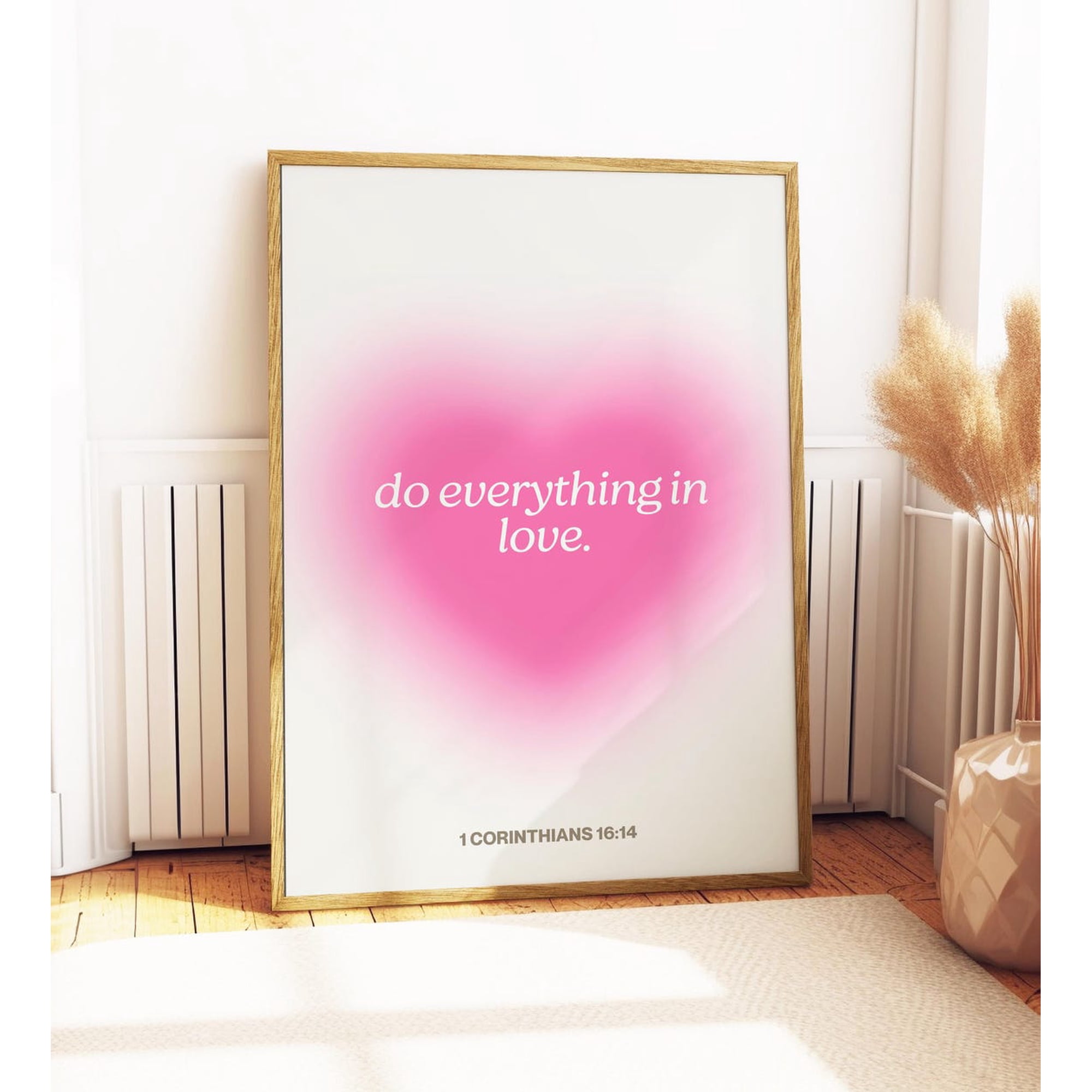 Do Everything In Love Wall Art Print Pink Christian Scripture Decor