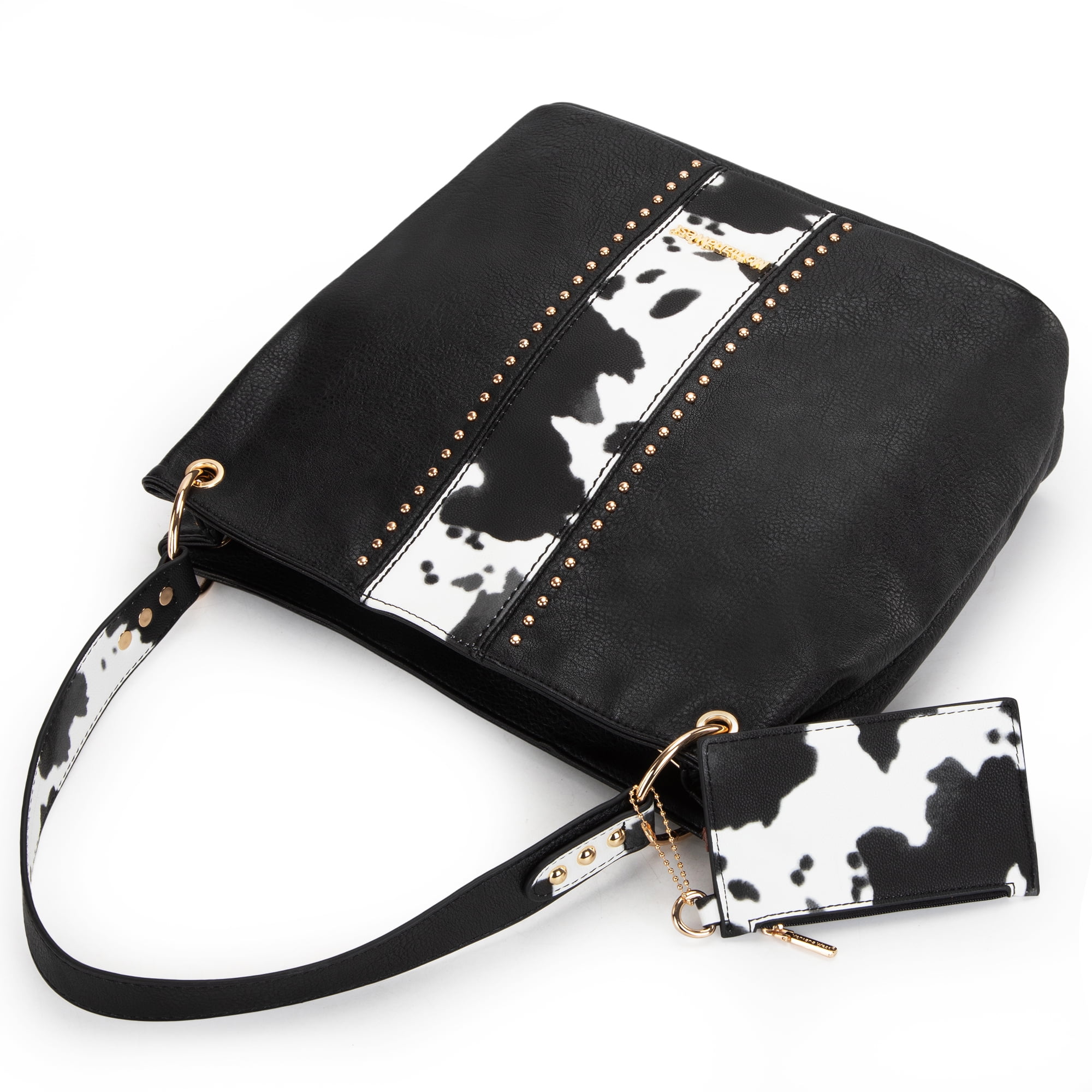 Montana West Purses for Women Hobo Shoulder Handbags with Zipper, Cow Print-Black