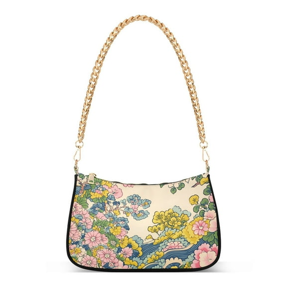 FORMRS Womens Shoulder Bag with Chain Strap Clutch Purse Cute Tote Handbag, Pink Floral Wave