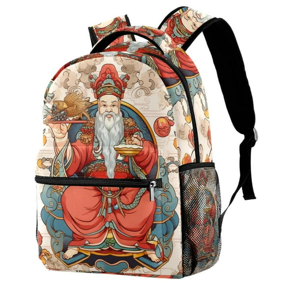 Lightweight Backpack Chinese God of Wealth School Bag Travel Laptop Daypack for Men Women Casual Rucksack
