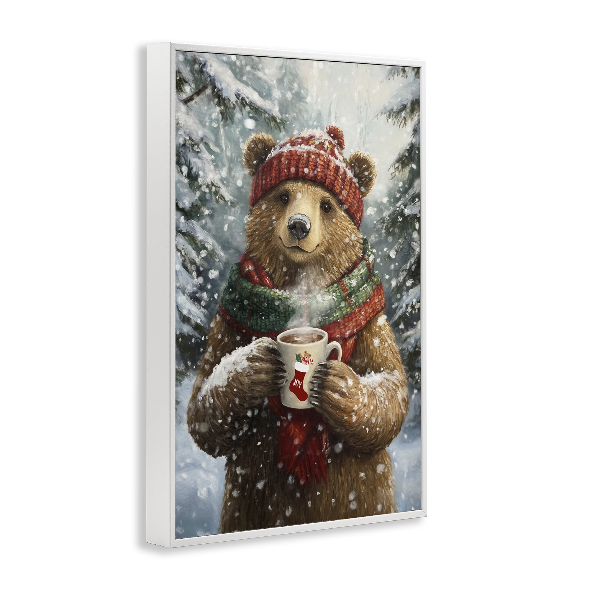 Stupell Industries Christmas Cocoa Bear White Framed Giclee Art, design by Tina LeCour