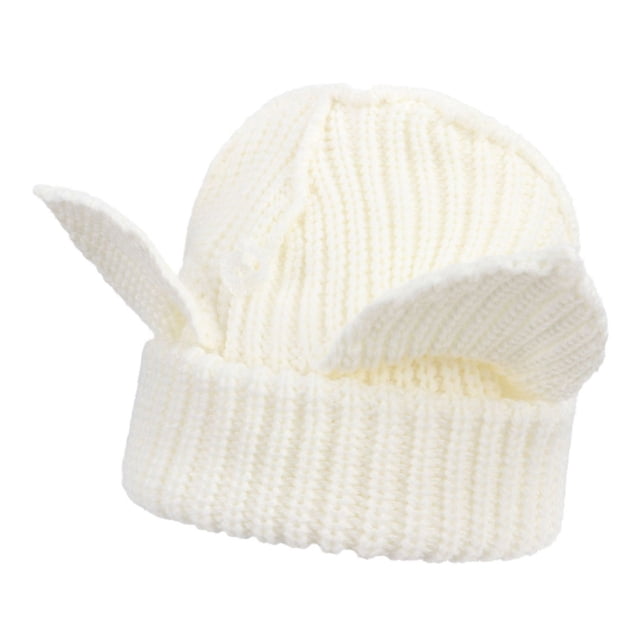 Penkiiy Women's Pullover Hat Devil Ears Thickened Knitted Hat Warm Hat White